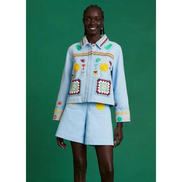 & Other Stories x Sindiso Khumalo Embroidered Shorts in Blue - Picture 2 of 5